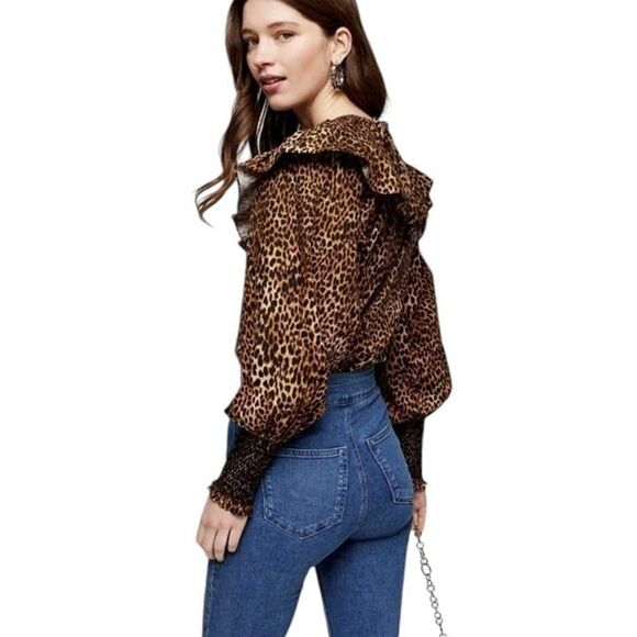 TopShop Leopard Animal Print Poplin Blouse Size 4 Small - Picture 11 of 11